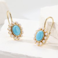 Vintage Court Gold Color Ornate Earrings For Women Creative Flower Shaped Imitation Gemstone Earrings Party Jewelry Gifts