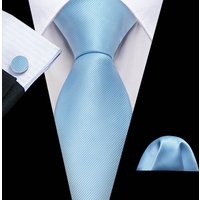 Cravate bleu clair pour hommes, ensemble de cravates tissées avec boutons de manchette et pochette carrée, pour costume, cadeau de mariage, Barry.Wang 6481, nouvelle collection 2023