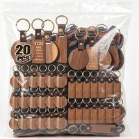 Blank Wood PU Leather Key Chains Wooden Keychains Laser Engrave Keyrings for Car Ornament Gifts DIY Accessory Logo Name Tag