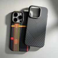 For iPhone 16 Pro 15 14 13 Pro Max Case Carbon Fiber Geometric MagSafe Cover Magnetic Charging Shell Camera Alloy Armor Fundas