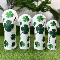 Golf Club Head Covers For Driver, Fairway Wood, Hybrid Four-leaf Clover Pattern Universal PU Material Golf Club Cover