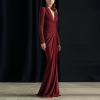 HIGH STREET 2026 New Fashion Elegant Long Sleeve Maxi Dresses for Women V-neck Pleated Long Sleeved Dress