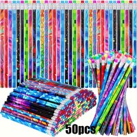 50Pcs Colorful Patterned Wooden Pencils with Eraser,HB Pencils for Kids,School Stationery Supplies,Students Writing Pencils Gift