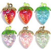 10 Pcs Cute Iridescent Strawberry Fruit Resin Charm Pendant for Earring Keychains Diy Jewelry Make