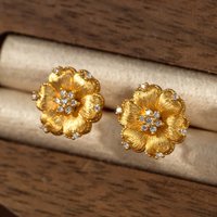 Exquisite Female Earrings 925 Sterling Silver Silk Sparkling Brushed Peony Flower Earrings for Women Promise Love Ear Jewelry