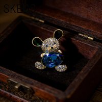 SKEDS Girl Cute Mini Little Mouse Brooch Blue Crystal Animal Bear Pin Badge Scarf Buckle Luxury Corsage for Women and Men