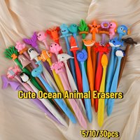 5-30pcs Ocean Animal Erasers, Cute Marine Creature Stick Erasers for Kids Students School Writing Correction Stationery