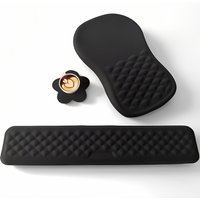 Mouse Pad Wrist Support, 3 in 1 Keyboard Wrist Rest+ Ergonomic Mouse Pad, Non-Slip Wrist Rest for Computer Keyboard, Black