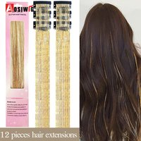 12Pcs/Pack Sparkle Blonde Hair Extensions Clip In Rainbow Shiny Sparkle Hair Tinsel Heat Resistant Sparkle Hair Extensions For W
