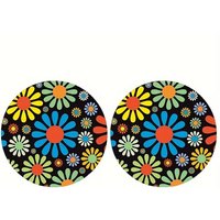 2Pcs 2.75 Inch Retro Floral Wooden Car Coasters, Universal Non-slip Cup Mats