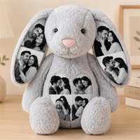 Peluche Lapin Personnalisée avec Photos Cachées dans les Oreilles – Cadeau Souvenir pour Couples, Idéal Anniversaire