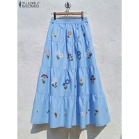 ZANZEA Bohemian Skirts 2025 Autumn Women Elastic Waist Jupes Faldas Casual Saia Floral Print Pleated Holiday Long Maxi Bottoms