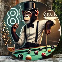 Vintage Billiards Monkey Round Aluminum Metal Sign 8inch Retro Wall Decor Plaque for Home Bar