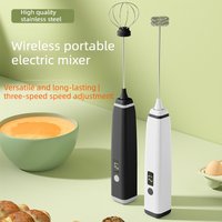 Mini Electric Milk Frother Handheld Home Baking Cream Whisk LED Digital Display Electric Mixer Coffee DIY USB Rechargeable
