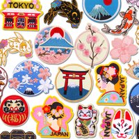 Cherry Blossoms Mount Fuji Patch Cartoon Japan Anime Embroidered Patch Iron On Patches For Clothing Thermoadhesive Patches DIY