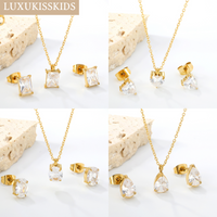 LUXUKISSKIDS Bling Cubic Zirconia Necklace Earrings Set Stainless Steel Jewelry Woman/Girls Minimal joyas for Wedding Party 2025