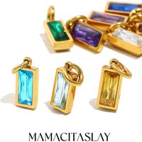 MamacitaSlay 316L Stainless Steel Square Zircon Birthstone Charms Earrings Necklaces Bracelets DIY Pendant Waterproof Jewelry