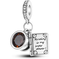 Original 925 Sterling Silver Book Coffee Cup Charms Brown Enamel Beads Fit Bracelets Necklace Women Book Lover Jewelry Gift