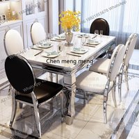 Marble dining table and chair set modern rectangular stainless steel diningtable 6 people small apartment rock slab dining table