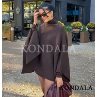 KONDALA Stand-up Collar Knitted Cape Coat High Street Casual Loose Cape 2025 Fall Winter Fashion Elegant Streetwear Lady Cape