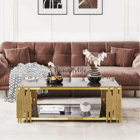yj21 Light Luxury Nordic Living Room Stainless Steel Marble Coffee Table Small Apartment Elegant Coffee Table