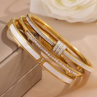 1Pcs/3Pcs Set Fashion Stainless Steel 18K Gold Bangles for Women Trendy Sparkling Zircon Versatile Stacking Bracelet Gift