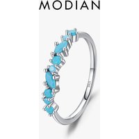Modian Vintage 925 Sterling Silver Elegant Turquoise Trendy Female Ring For Women Party Stackable Fine Jewely Birthday Gifts
