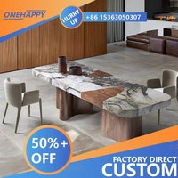Any Size Custom Italian Luxury Natural Marble Dining Table Walnut Solid Wood Base Scratch Resistant Villa House Dining Furniture