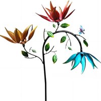 Large 3-Flower Iron Art Sunflower Wind Spinner Colorful Metal Windmill Outdoor Garden Decor Crafts