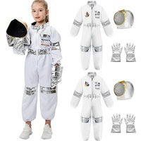Astronaut Costume for Kids Space Pilot Jumpsuit with Helmet Pretend Dress Up Role Play Set Birthday Gifts Boys Girls