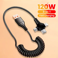 3-in-1 Mobile phone fast charging data cable For iPhone Huawei Xiaomi Super fast charging spring retractable data cable
