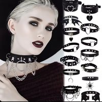 Black PU Leather Punk Choker Collar Necklace with Rivets Gothic Femme Jewelry for Party Club Sexy Goth Pendientes