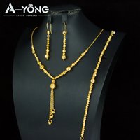 Dubai Fashion Beads Jewelry Set 21k Gold Plated Arabic Muslim Necklace Bracelet Earrings Algeria Women Bridal Wedding Jewelrys