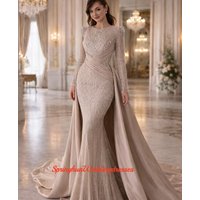 Customized Exquisite wedding Dresses Formal Long Sleeve O-Neck Chapel Train Gowns Pleat Women Dress 2026 Vestidos De Novia