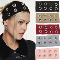 Punk Girl Fabric Hollow Elastic Headbands Metal Rock Personalized Hollow Eyelets Hair Band Casual Sports Grommet Headband