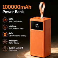 Powerbank mit 100.000 mAh, 66 W Schnellladefunktion, intelligentes digitales Display, integriertes Trageband, gleichzeitiges Laden mehrerer Geräte, sicherer Lithium-Polymer-Akku.