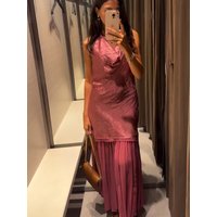 HH Woman's New Fashion Sleeveless Dresses Solid Swinging Collar Hollow Out Decorate Button Female Summer Sexy Long Dress