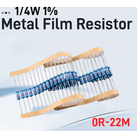 100Pcs 1/4W 1% Metal Film Resistor Kit 0Ī©-22M Ohm Assorted Set 0 2.2 10 100 150 220 330 470 1K 2.2K 4.7K 10K 100K 470K 1M 10M 20
