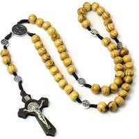 Christian 10MM Wood Beaded Rosary Necklaces For Women Catholic INRI Crucifix Cross Pendant Chain Men Religion Prayer Jewelry