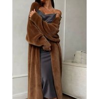 Autumn and winter loose coat women's plush fluffy long cardigan imitation mink white knitted cardigan