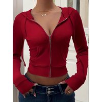 A sexy, fashionable, trendy, elegant and niche drawstring jacket for women with red zippers