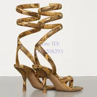 Snake Skim Thin Heel Sandals Winding Round Toe Back Strap 2024 Spring Summer New Arrival Women Gladiator Shoes Flip Flop Shoes