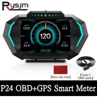 OBDII Smart Digital Speedometer Meter HUD P24 Car Head Up Display OBD+GPS System Inclinometer Fuel Consumption Overspeed Alarm