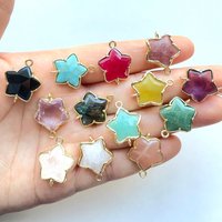 5pcs Gold-Plate Bezel Natural Labradorite Amethyst Quartz Stone Star Connector Pendant for Earring Necklace Bracelet Jewelry DIY