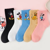 5 Pairs of Korean Cartoon Cotton Printed Women's Mid Tube Socks Fashionable Elastic Comfortable Female Teenage Anime Socks