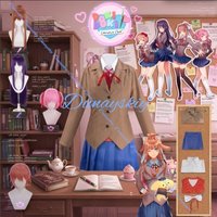 Anime Doki Doki Literature Club Monika Sayori Yuri Natsuki Cosplay Costume Wig School Women Brown Uniform Skirt Suit Shoe