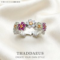 Ring Flowers Colourful Stones 2023 Brand New Fine Jewerly Romantic Gift For Women In 925 Sterling Silver