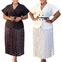 New Arrivals Women Clothes Short Sleeve Blouse Tops and Polka Dot Midi Skirt Suit High Quality 2pcs Set for Church Office Outfit