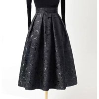 Black Floral Vintage Elegant Chic High Waist Ball Gown Loose Women's Skirt Knee-Length Long Skirts For Women Clothing Fashion