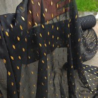1meter Lightweight Faux Silk Crepe Fabric Black Hot Stamping Sheer Chiffon Hanfu Chinese Style Stage Performance Costume Sewing